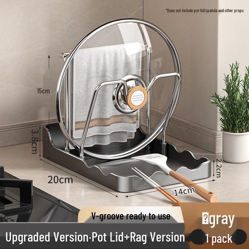 Multifunctional Kitchen Countertop Pot Lid and Spatula Rack with Drainage