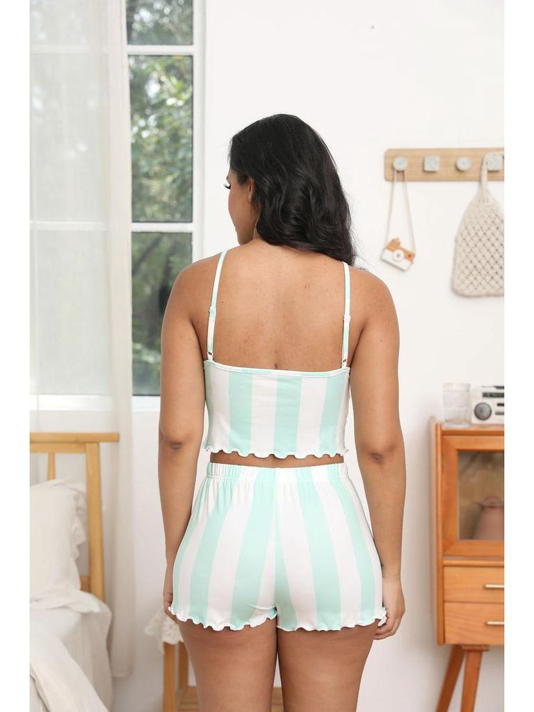 European Summer Fashion Women's Color Block Camisole and Shorts Pajama Set