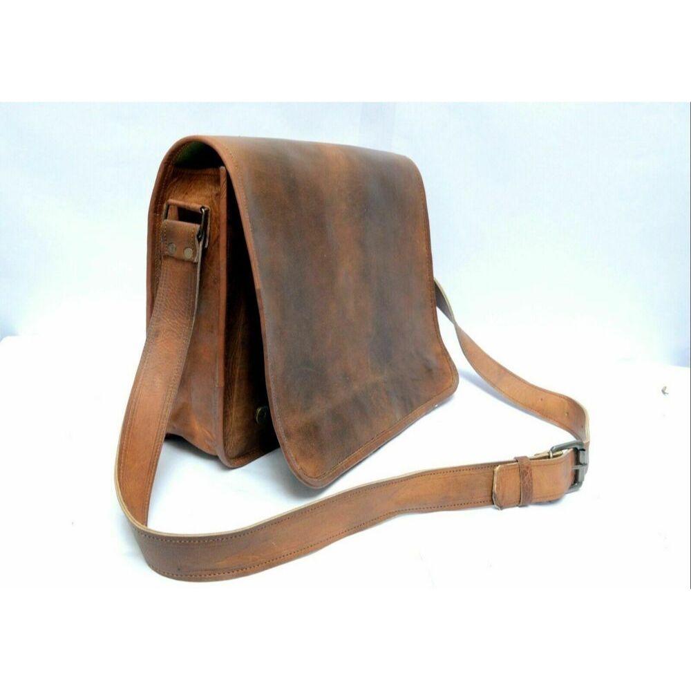 18"Genuine Goat Splendor Leather Laptop Messenger Handmade Briefcase Satchel Bag