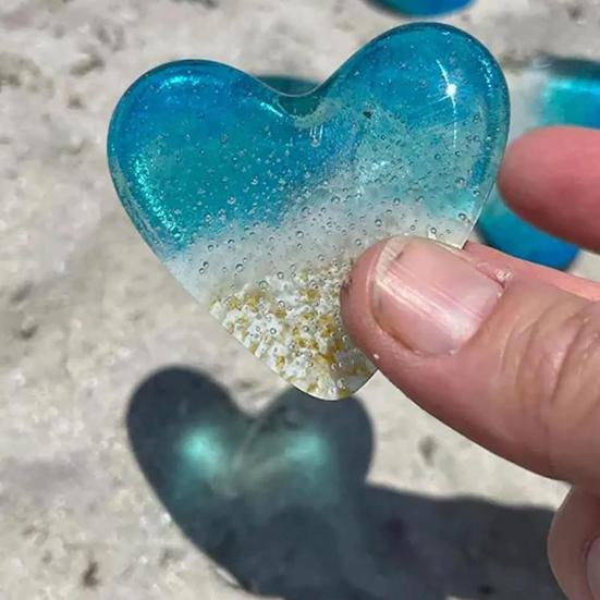 Glass Beach Pocket Heart Sea Inspired Heart Ornament Fused Glass Heart Pocket Token Keepsake Pocket Hug Heart Gift for Loved Ones