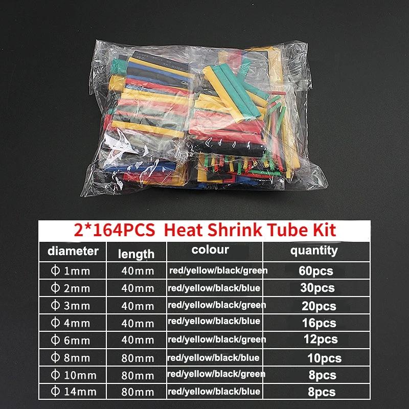 2bags 164pcs Heat-shrink Tubing Thermoresistant Tube Heat Shrink Wrapping Kit Electrical Connection Wire Cable Insulation Sleeve