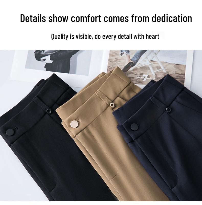 Women's High-Waisted Stretch Baguette Pants: Cotton-Blend Straight-Leg Cigarette Pants, Spring 2025 Casual Wear for Middle-Aged Moms.
