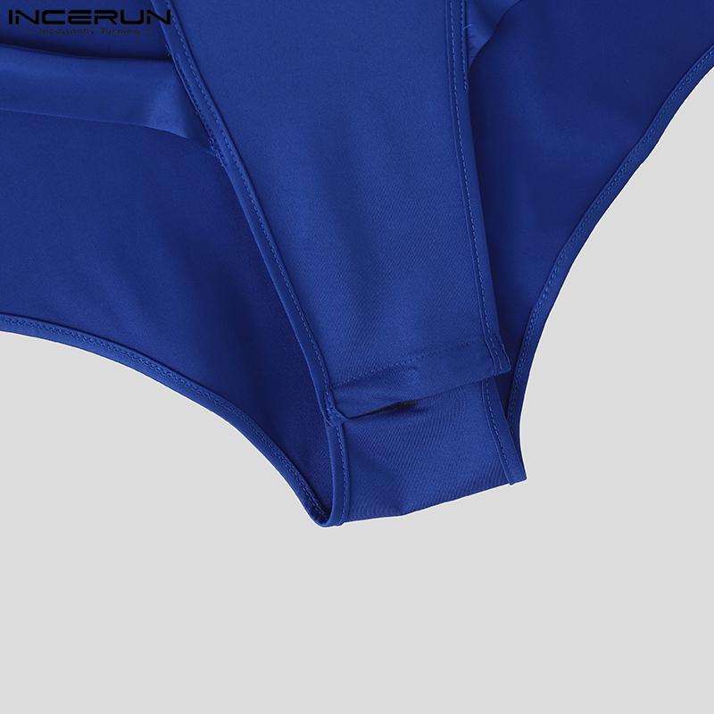 INCERUN Men Short Sleeve Hollow Bandage Fitted Jumpsuits Romper Homewear