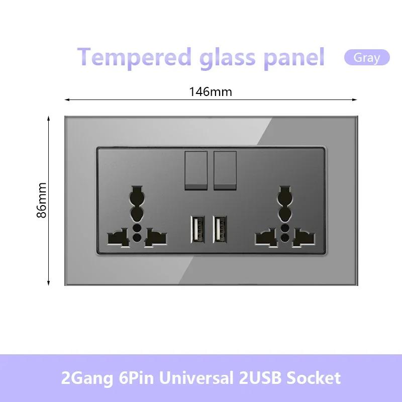 UK 13A 220V Dual Outlet with 18W Type-C Quick Charge,1/2 Way Light Switch Panel, Tempered Glass Surface,Wall Socket for TV/Phone