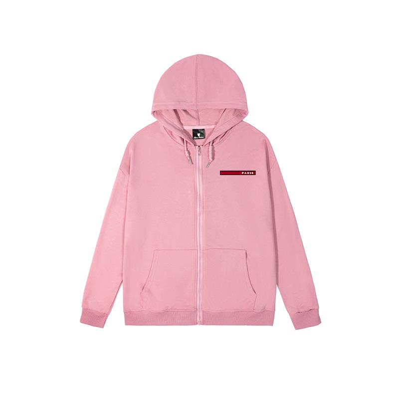 Cross-Season Autumn/Winter Hooded Cardigan: Loose-Fit Stripe & Letter Print Plus Size Zipper Sweatshirt L розовый