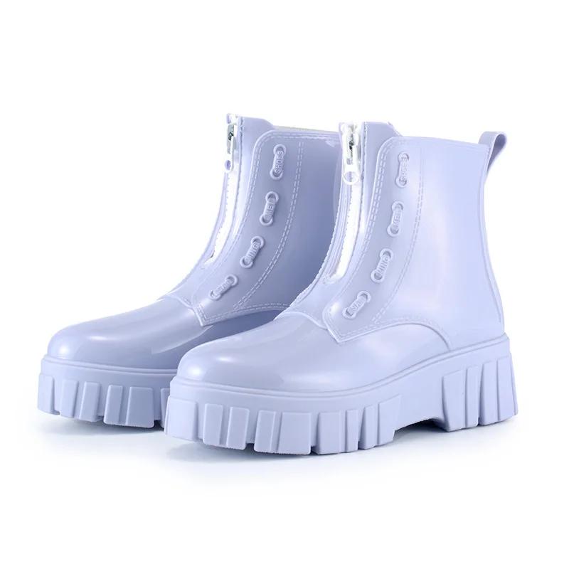 Fashion Mid Tube High Top Motorcycle Rain Boots  Women's Anti Slip and Wear-resistant Rain Shoes  Women Fashion Punk Thick Soled Shoes