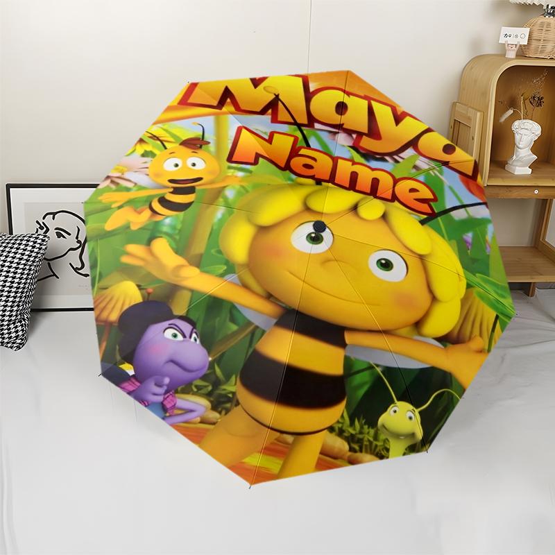 Custom Name Maya the bee Theme Automatic Umbrella, Lightweight & Portable, 8 Rib, Perfect for Outdoor Travel, Birthdays, Christmas, Gifts.