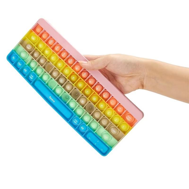Keyboard Push Bubble Fidget Toy Rainbow Sensory Stress Reliever Squeeze Toys Anxiety Relief Decompression Gift for Kids Adults