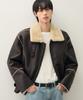 Draw Fit Oversized Line Shearling Jacket [Brown]