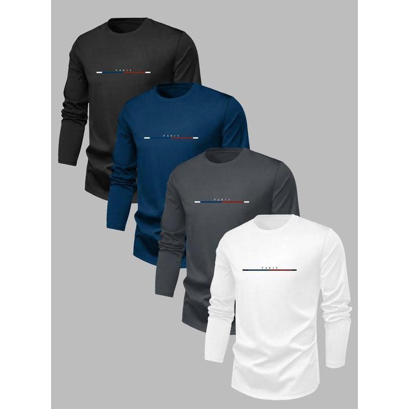 Spring Men's,Men's Letter Printing,Men's Long Sleeve,Trendy Round Neck New Casual T-Shirt