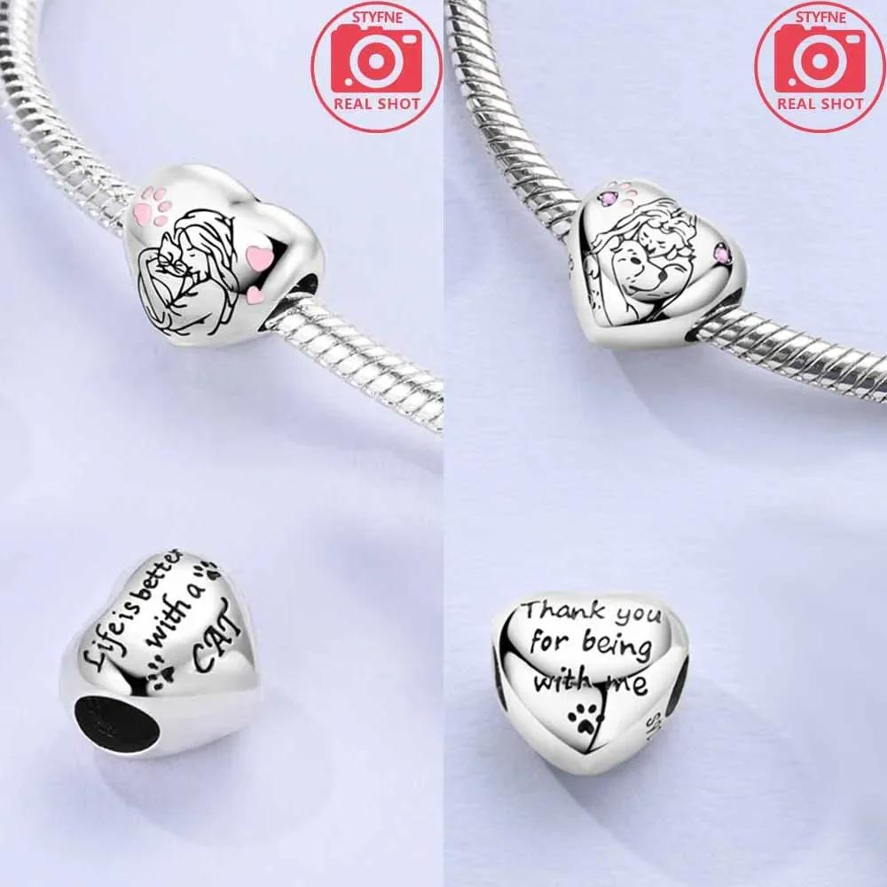 Copper Original Charms Hugged Cat Dog Heart Girl Beads Flowers Plants Pendant Fit Bracelet Friend Gift Bag Charm Jewelry