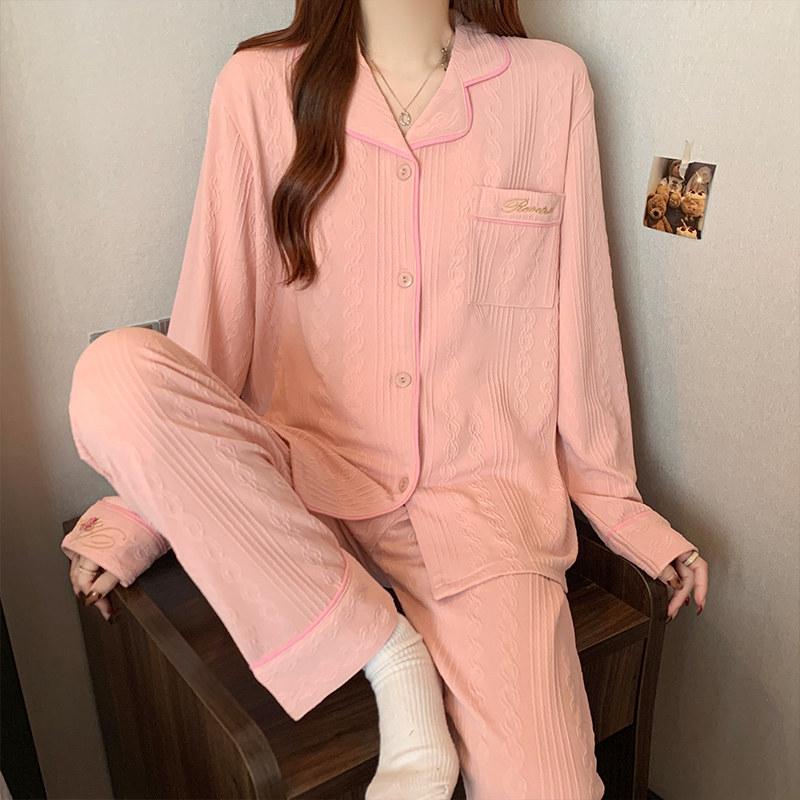 Pajamas Women's Spring and Fall Long-Sleeved Simple Style Can Be Worn Outside The Thin Section of Cotton Homewear Suit