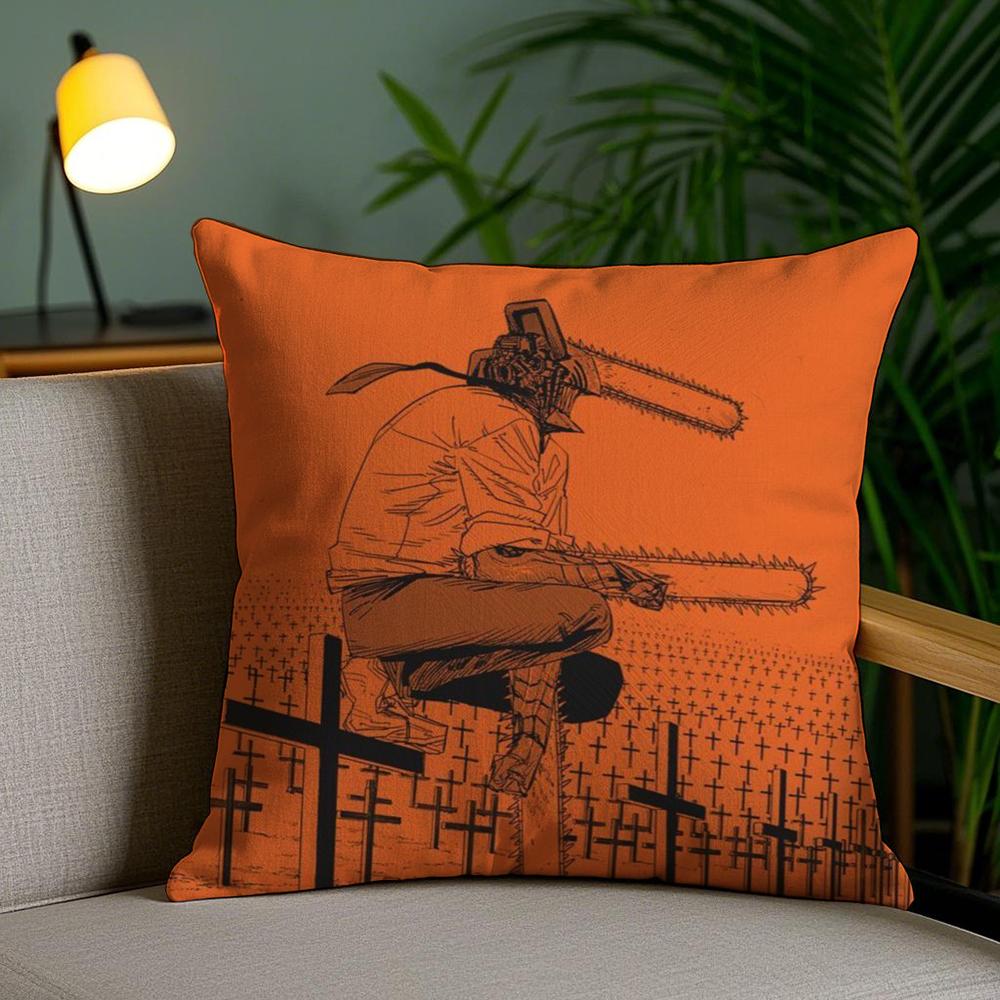 Cute C-Chainsaw Man Anime Cushion Cover Soft Short Plush Double-Sided Printing Home Decor Machine Washable Pillow Case Gift