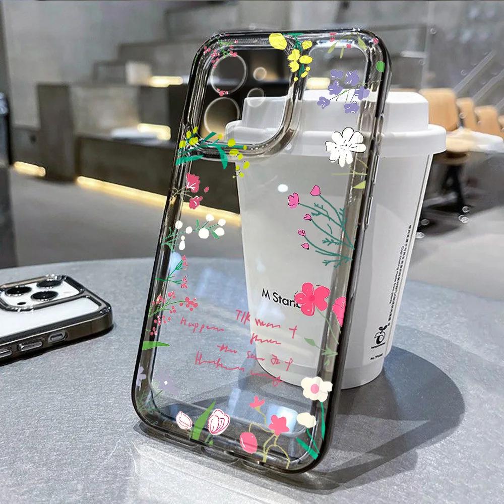 Fashion Flower Phone Case for iPhone 16 15 11 12 14 13 Pro Max Mini SE2 7 8 Plus Shockproof Transparent Silicone Shell Fundas