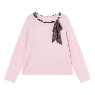 Women's Square Neck Long Sleeve Knit Sweater with Ribbons