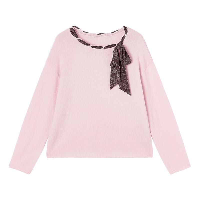 

Women s Square Neck Long Sleeve Knit Sweater with Ribbons XL