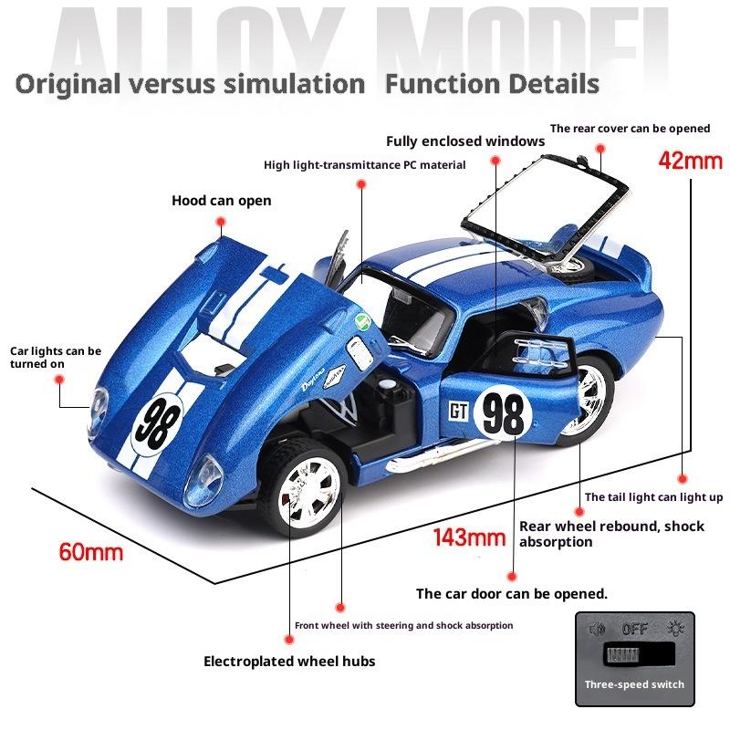 Simulation 1/32 Ford Shelby Cobra Sports Car Model Sound and Light Pull-Back Toy Vehicle Boy Ornament Collection Miniature Voiture