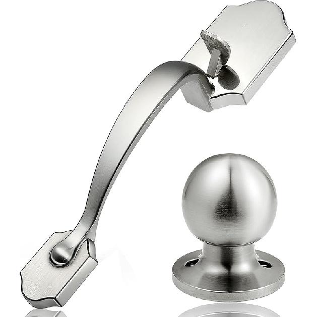 Ручка для входной двери Elemake - Набор наружных дверных ручек с ручкой-кнопкой, Ручка-рычаг для входной двери без замка, Комплект ручек для межкомнатной входной двери с реверсивным рычагом, Матовая European Handle-silver