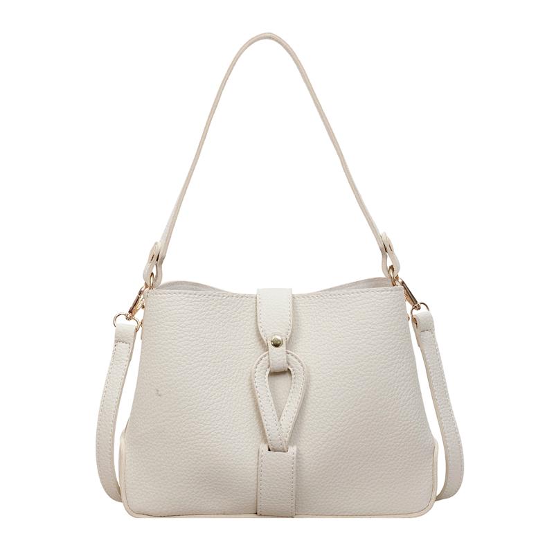 Fashion Lychee Pattern Solid PU Bucket Women's Shoulder Bags Hot Sale Soft Leather Simple Commuter Versatile Daily Crossbody Bag