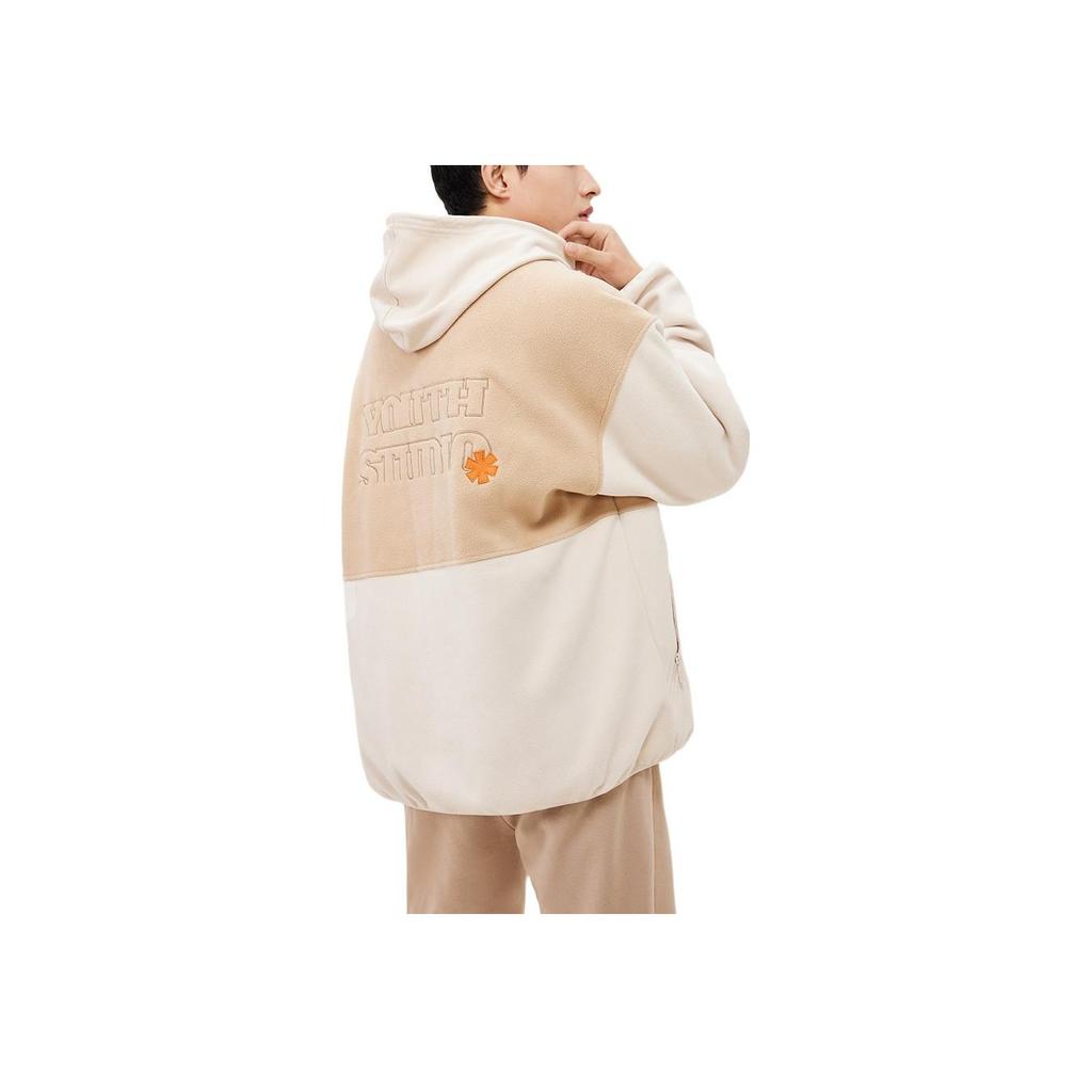 Anta Printed Letter Zip-Up Fleece-Lined Long Sleeve Jacket Unisex Outerwear Earthy-Grey 952238708-1