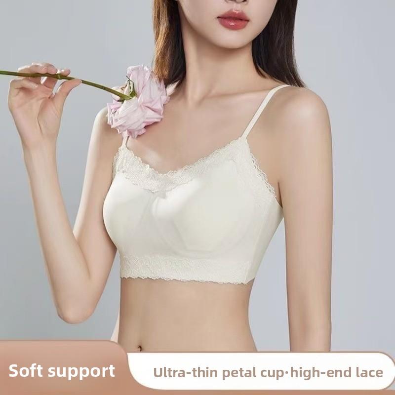 Seamless Lace Bandeau Camisole Bra, Wireless Push Up Anti-Exposure Thin Bra for Small Bust Women