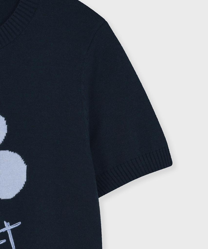 FALLETT Drawing Flower Short Sleeve Knit Navy
