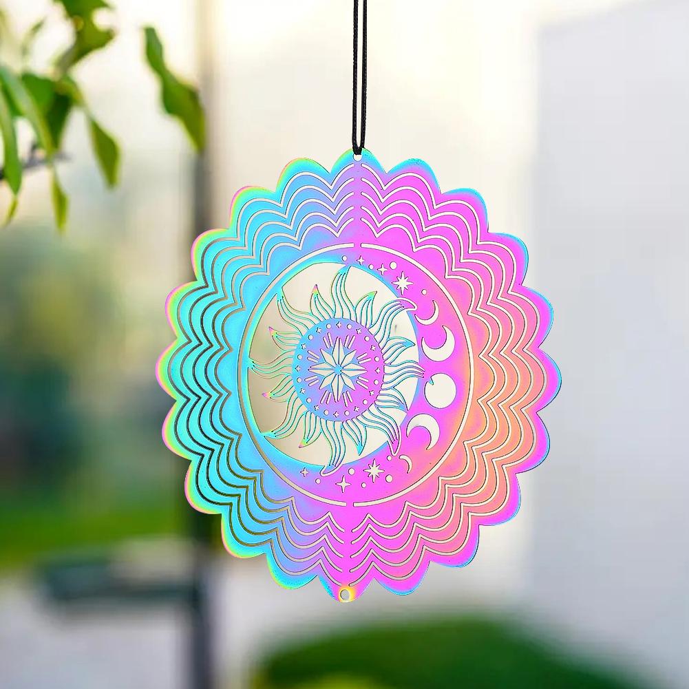 Sun Wind Spinner Hanging Gradient Color Moon Star Whirligig Wind Chimes Sun Catcher 3D Visual Effect Bird Deterrent Garden Decor Quality