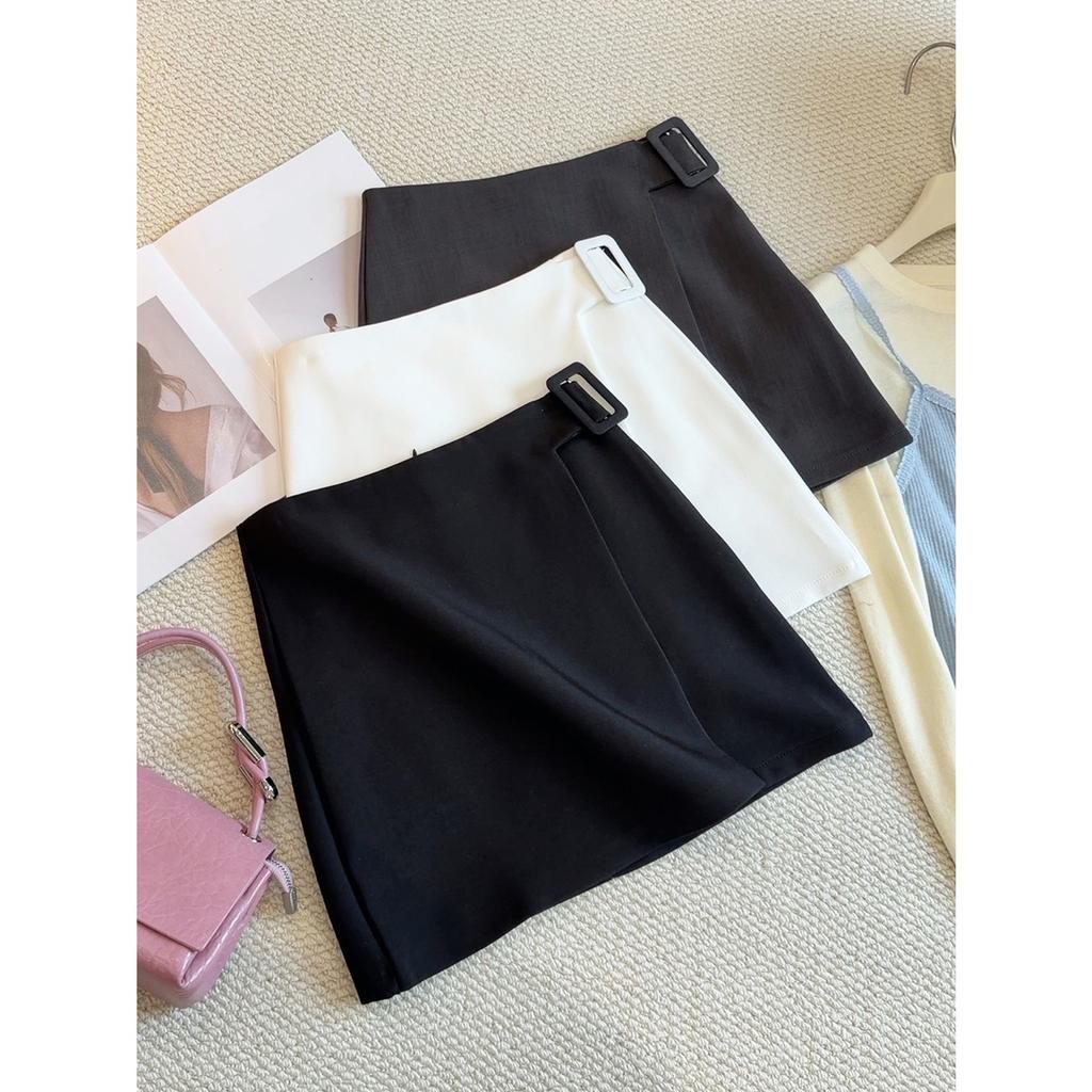 Women's High Waist A-Line Skirt Loose Fit Casual Wrap Short Skirt with Belt