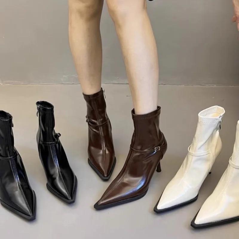 New Popular Luxury Spring Autumn Women Ankle Boots Ladies Pointed Toe Short Booties Elegant Thin High Heel Women's Boots