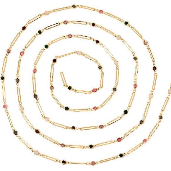 Pandahall 6.56 Feet 16K Gold Plated Stainless Steel Chains Rhinestone Paperclip Chains Crystal Chains Jewelry Craft Chains for DIY Necklace Bracelet