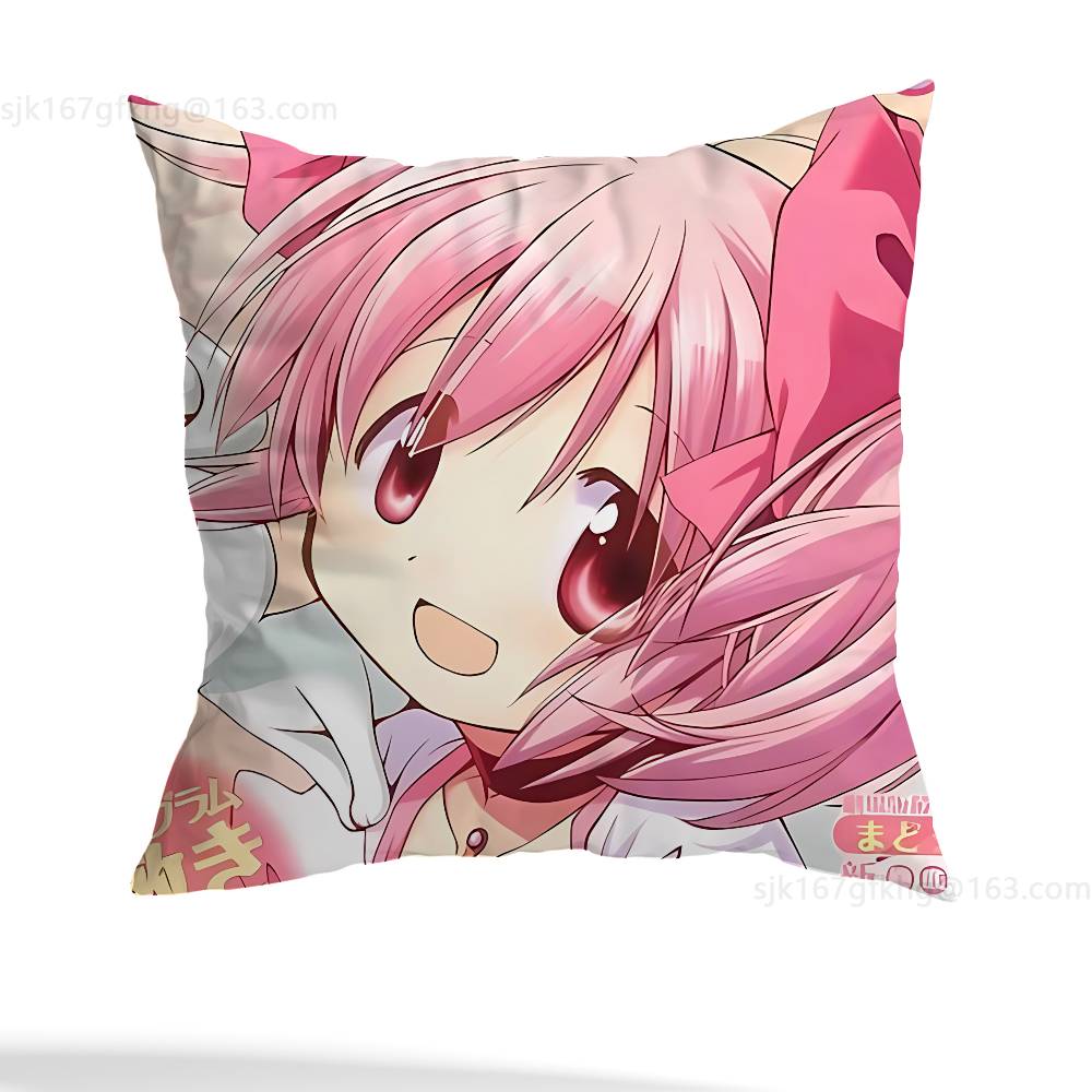 Puella Magi Madoka Magica Kissenbezug Milbenabweisender Kissenbezug Unsichtbarer Reißverschluss Seidig kurzer Plüsch Sofakissenbezug