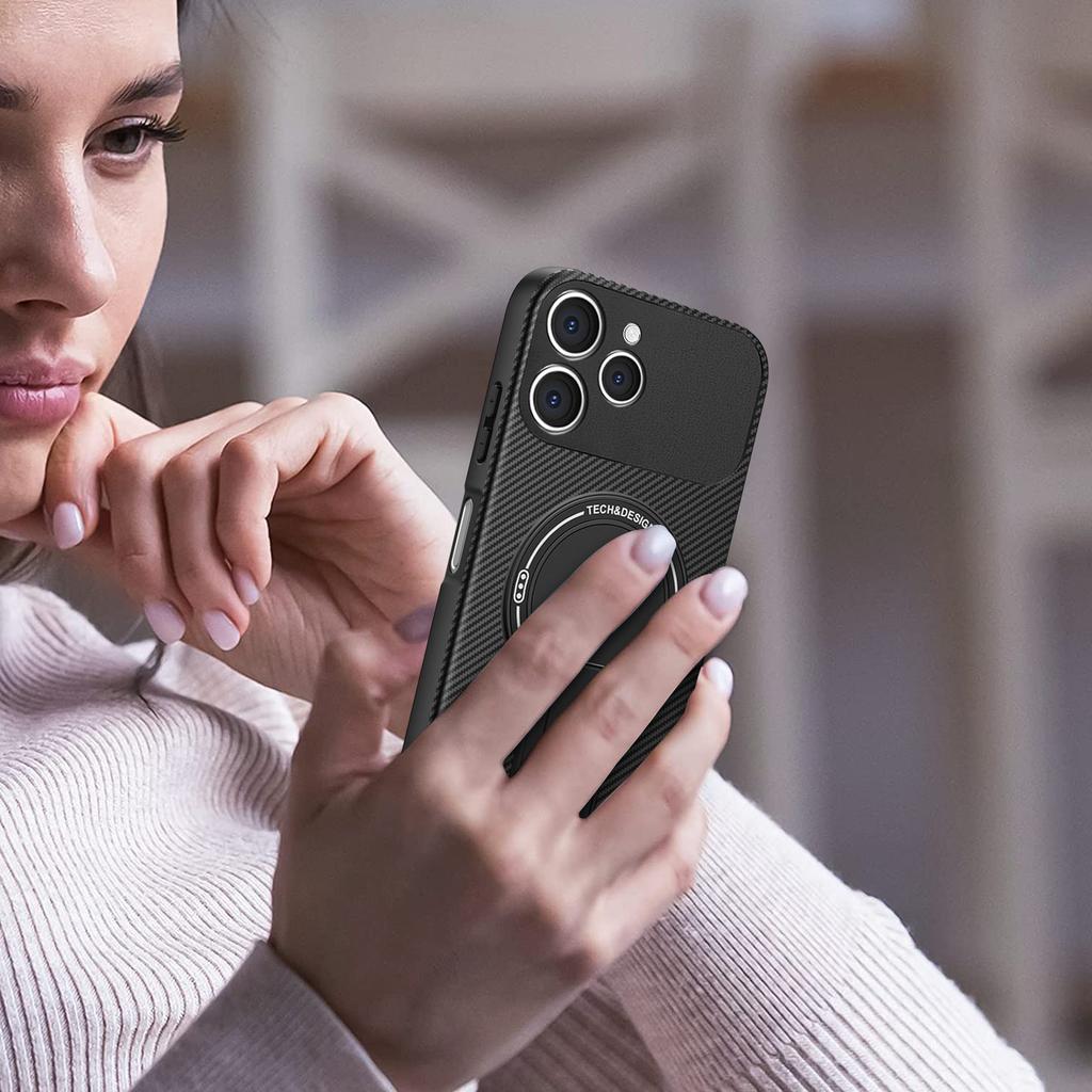 For TECNO Spark 40 4G Case Arbon Fiber Texture PC+TPU Phone Cover with Kickstand