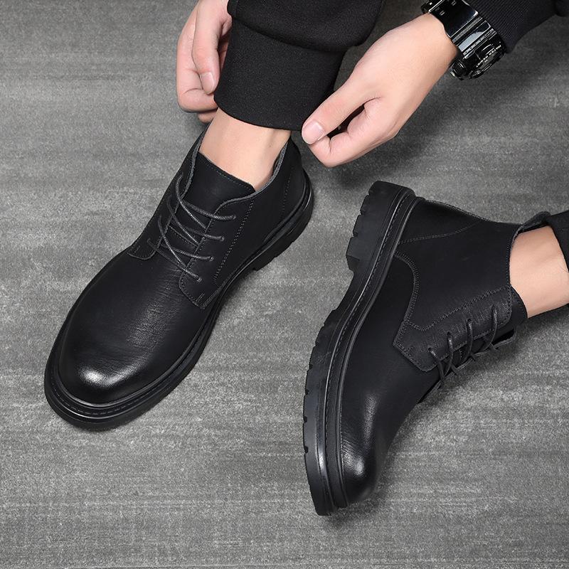 Martin boots men's high-top British style men's shoes winter new medium-top velvet warm cotton shoes tooling boots men