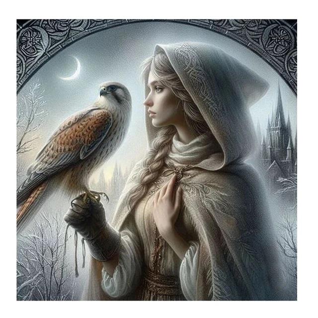 DIY Diamond Painting New 2024 Cross Stitch Kit Gothic Style Woman and Parrot Mosaic Diamond Embroidery Home Decoration