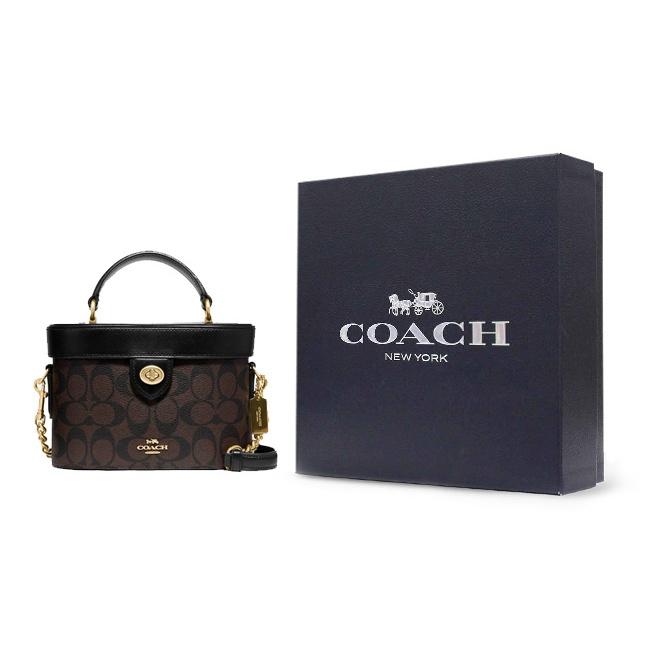 Coach Kay 20 Classic Monogram Logo Zipper Closure PVC Leather Box Bag Shoulder Crossbody Handbag Small Women handbag Brown Black 78277-IMAA8