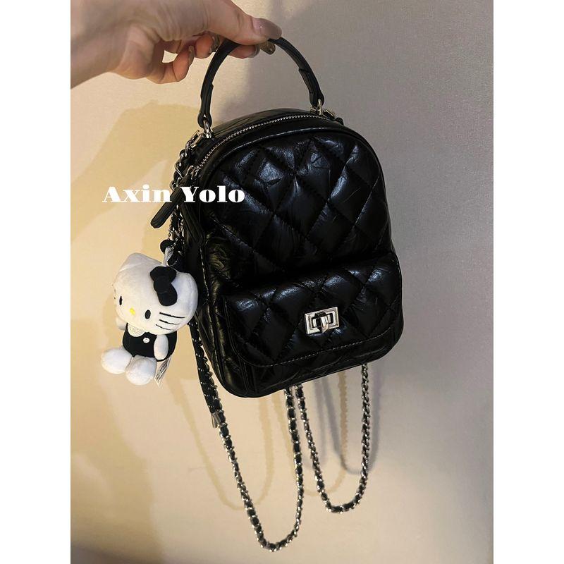 

Axin YOLO [Send Pendant] Classic Style Diamond Plaid Chain Backpack Bags Female New Arrival Small Backpack Travel