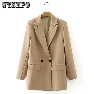 Office Lady Solid Tailored Coat Vintage Notched Collar Pocket Fashion Female Casual Chic Coats Women Khaki Blazer Coat