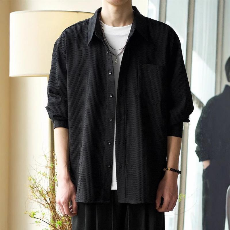 Men's Long-sleeved Solid Color Korean Style Loose and Drapey Spring Autumn New Shirt Jacket Thin Style Trendy