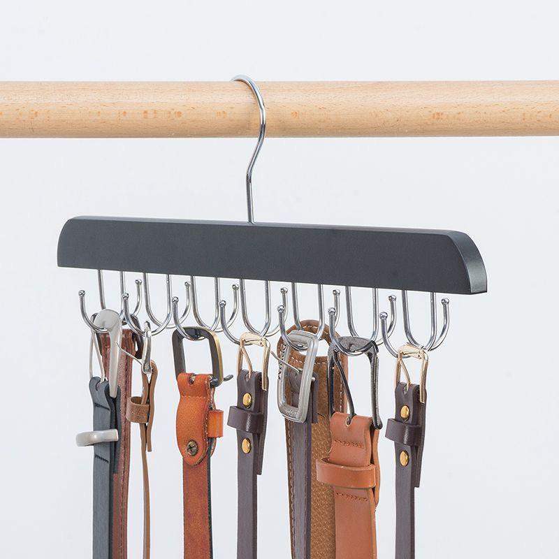 14-Hook Multifunctional Solid Wood & Leather Adhesive Foldable Metal Clothes Hanger
