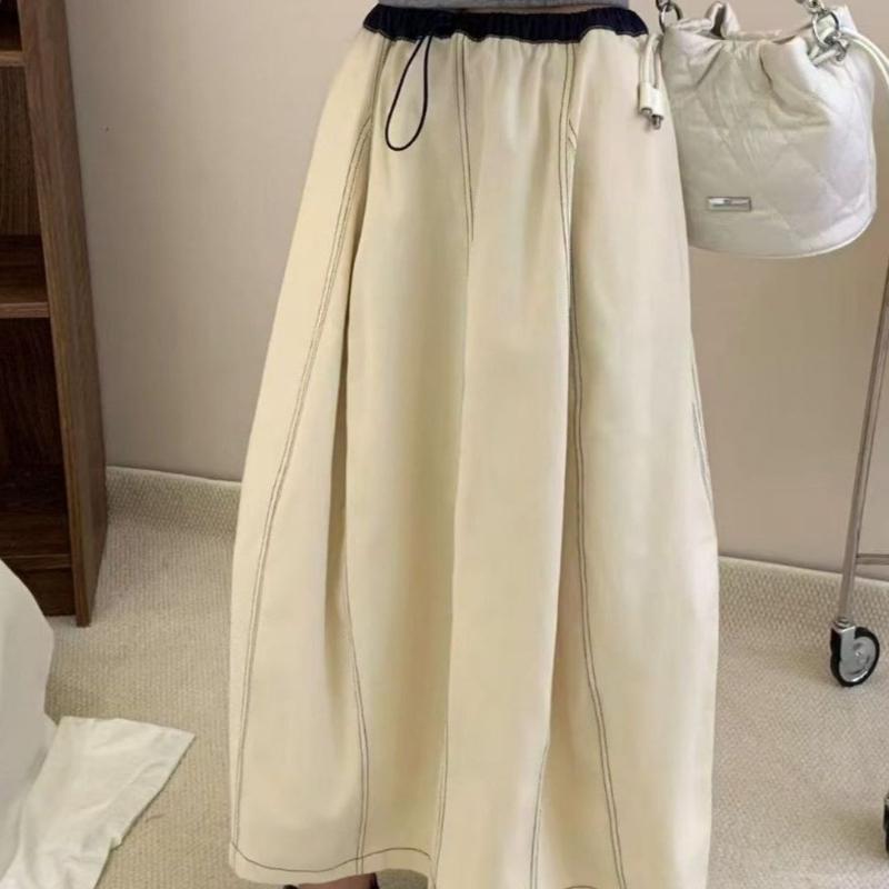 Spring Korean Style Casual High-Waist Tulip Skirt for Women - Fashion Simple Color-Block Topstitching Loose Half Skirt