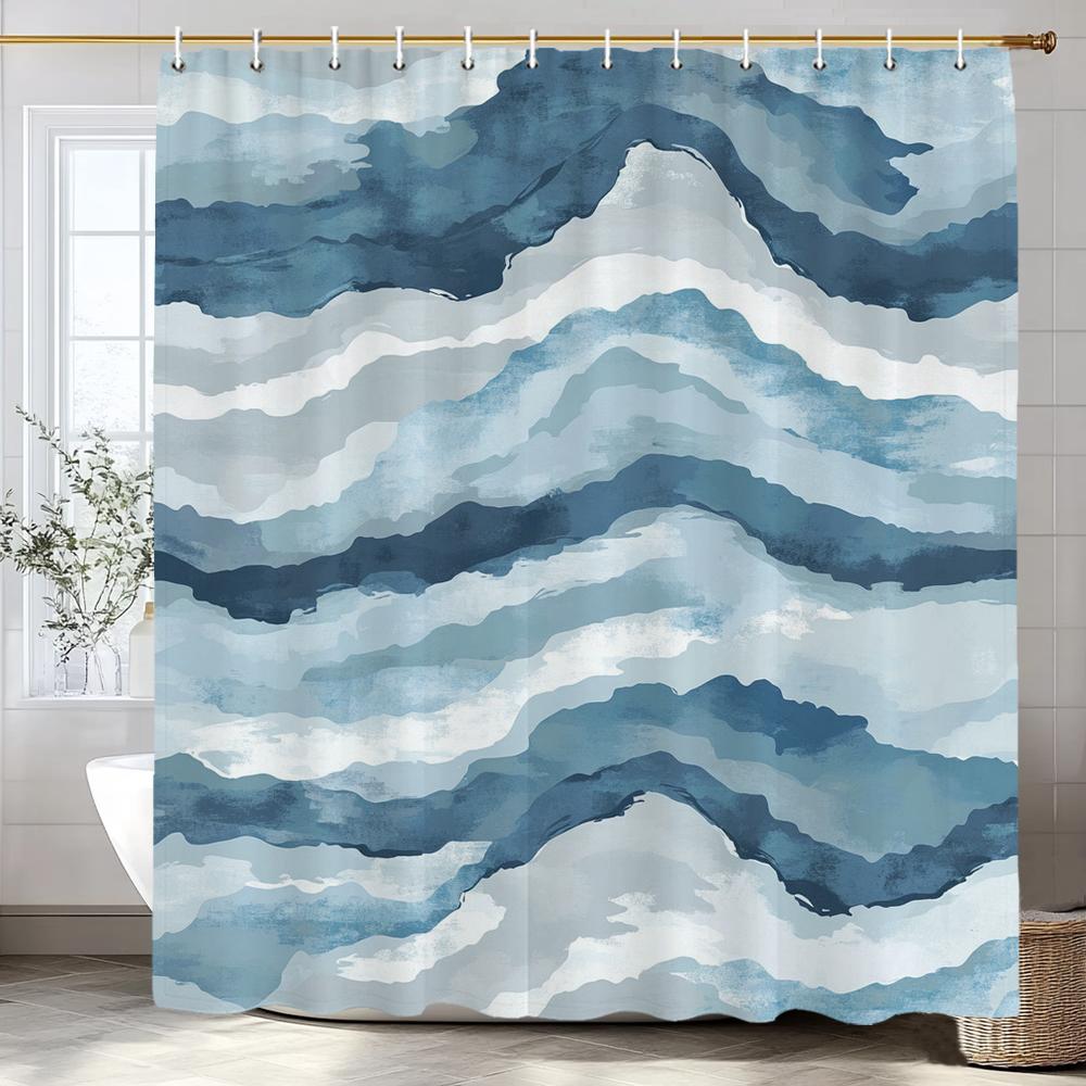 Black Wave Line Geometric Modern Minimalist Art Shower Curtain Printed Fabric Bathroom Decorative Shower Curtain With Hooks
