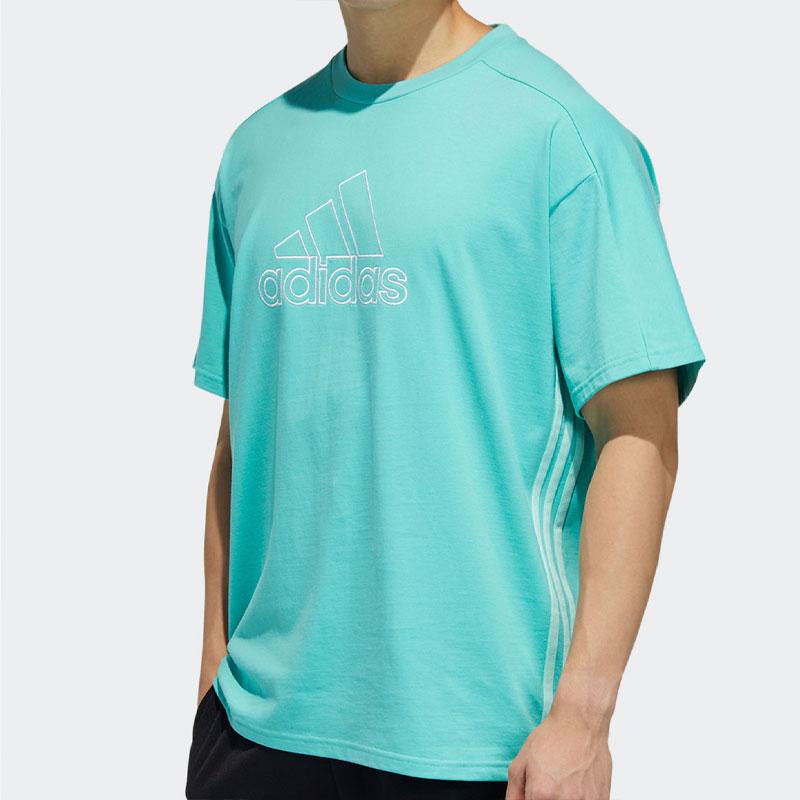 Adidas Letter Logo Printed Casual Short Sleeve T-Shirt Men Tops Blue HA3636
