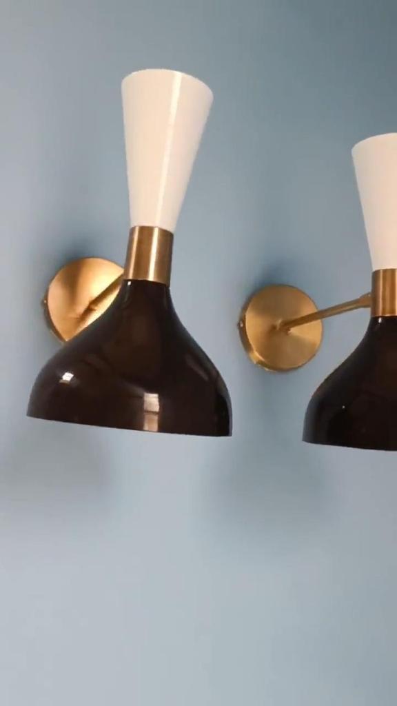 Brass Diabolo Wall Sconce Pair: Mid-Century Italian Light Fixture