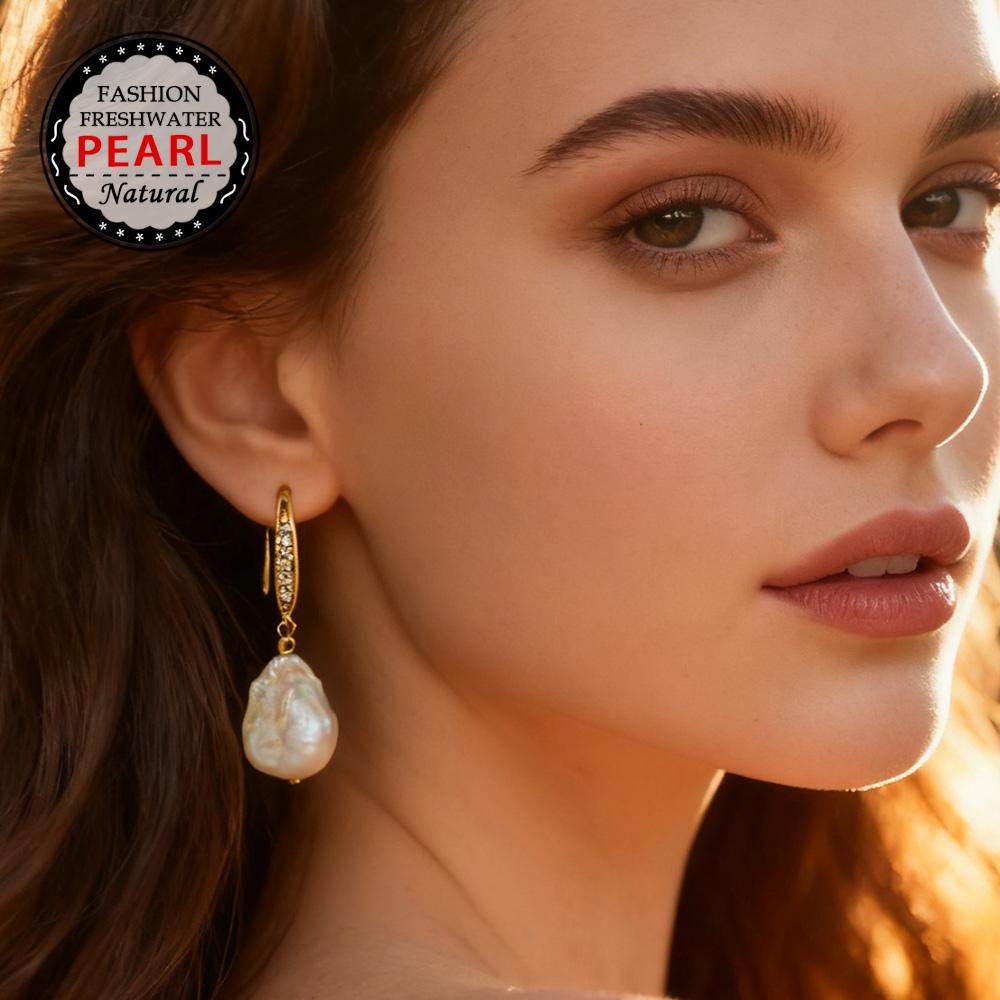 SENIKO Orecchini di perle barocche di grandi dimensioni d'acqua dolce naturale Orecchini pendenti di perle di zirconi cubici di moda per gioielli da donna