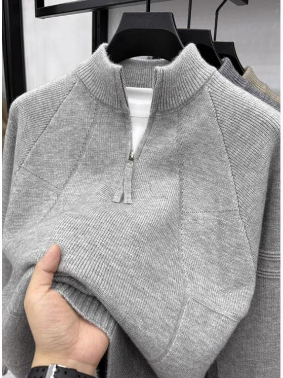 Men's Retro Solid Half-Zip Knit Sweater: Versatile Base Layer for Autumn and Winter