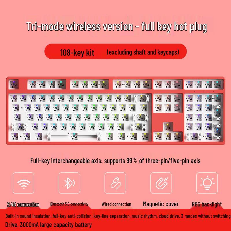 Wireless Bluetooth 68/61 Mechanical Keyboard Kit: RGB, Hot-Swappable, DIY Customizable, Mini, Portable.