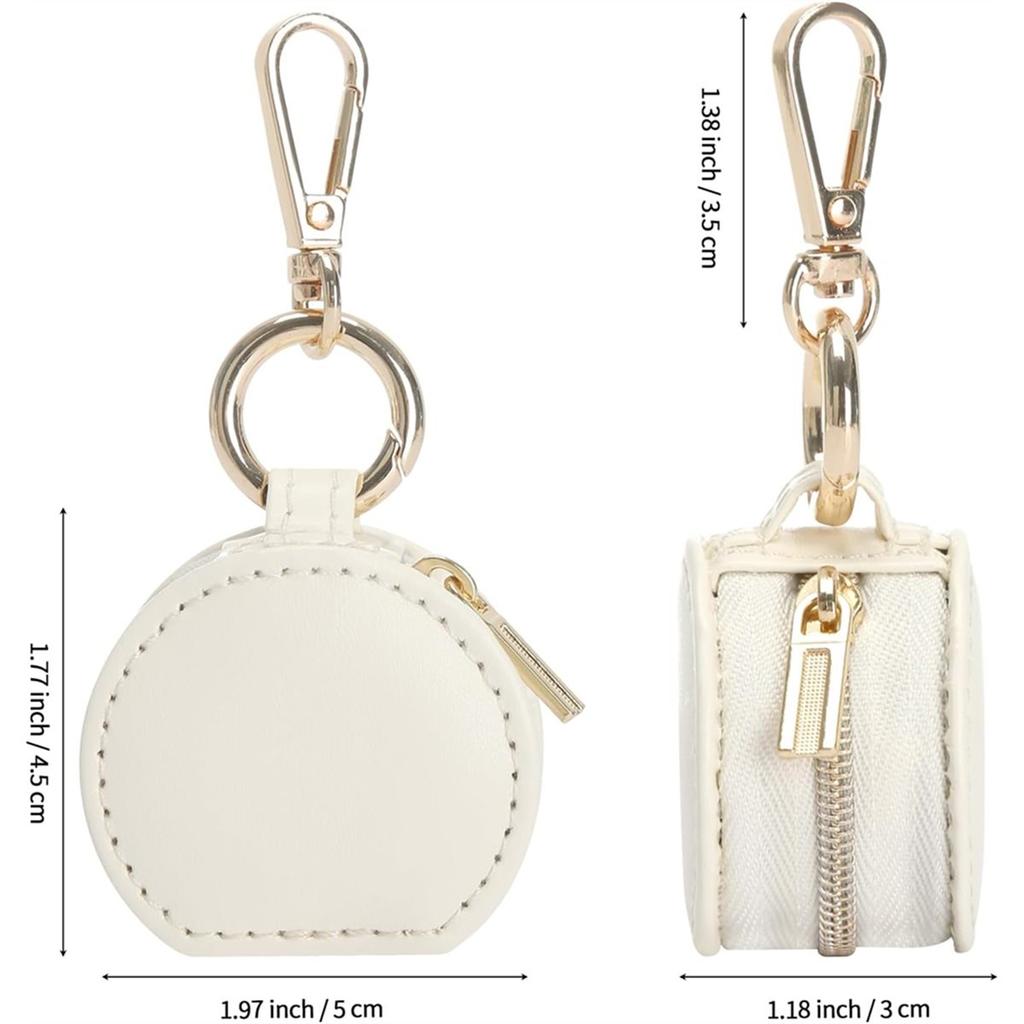 Tragbare Schmuck-Ringehalter-Aufbewahrungsbox mit Schlüsselanhänger, Kleine Reise-Ringe-, Ohrstecker-, Halsketten-Aufbewahrungstasche (Weiß)