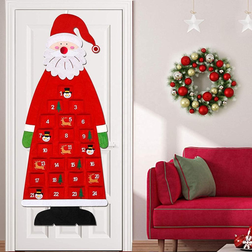 Santa Claus Felt Advent Calendar Countdown to Christmas Wall Hanging for Home Holiday Decor Festive Seasonal Ornament