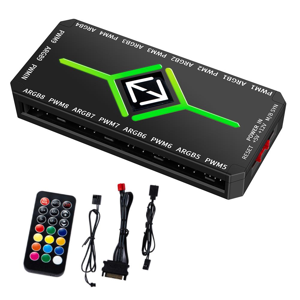 1 To 9 3 in 1 PWM Magnetic Fan Hub Splitter SATA Power Supply ARGB Fan HUB Splitter for 5V Addressable ARGB Computer PC Case Fan