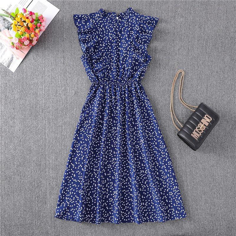 Summer 2023 Women's Polka Dot Chiffon Dress - Loose, Versatile, European and American Style, Mid-Length.